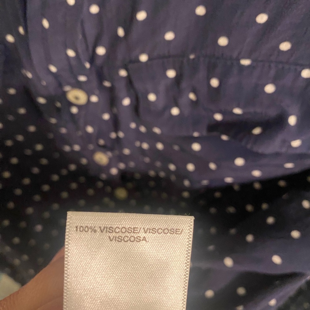 Lucky brand medium Navy Polka Dot Button-Up Blouse - Picture 2 of 2
